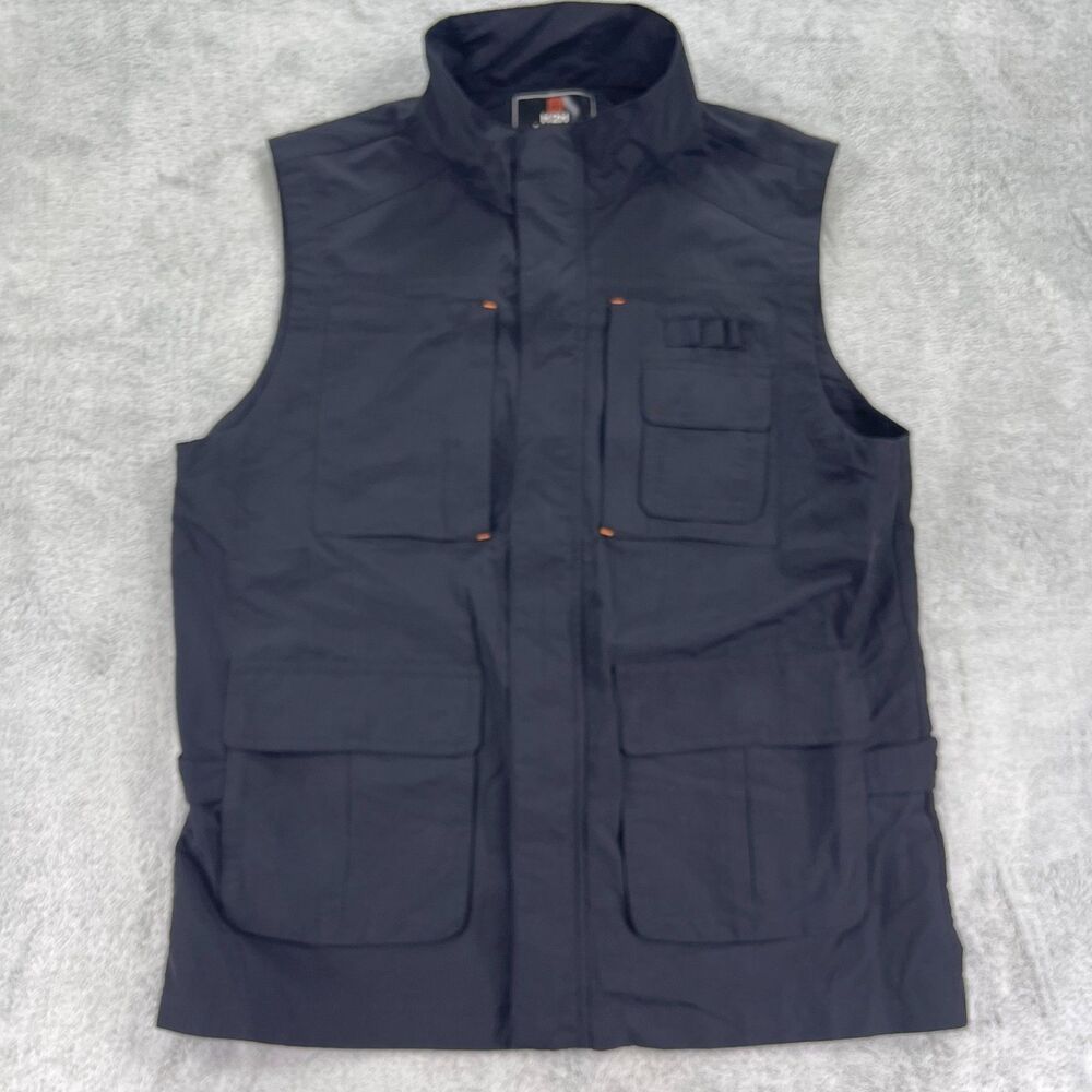 H2H Utility Vest Mens Large Black Mock Neck Multi Pockets Full Zip Outdoor